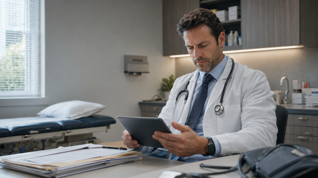 Physician reviewing an AI medical documentation subscription