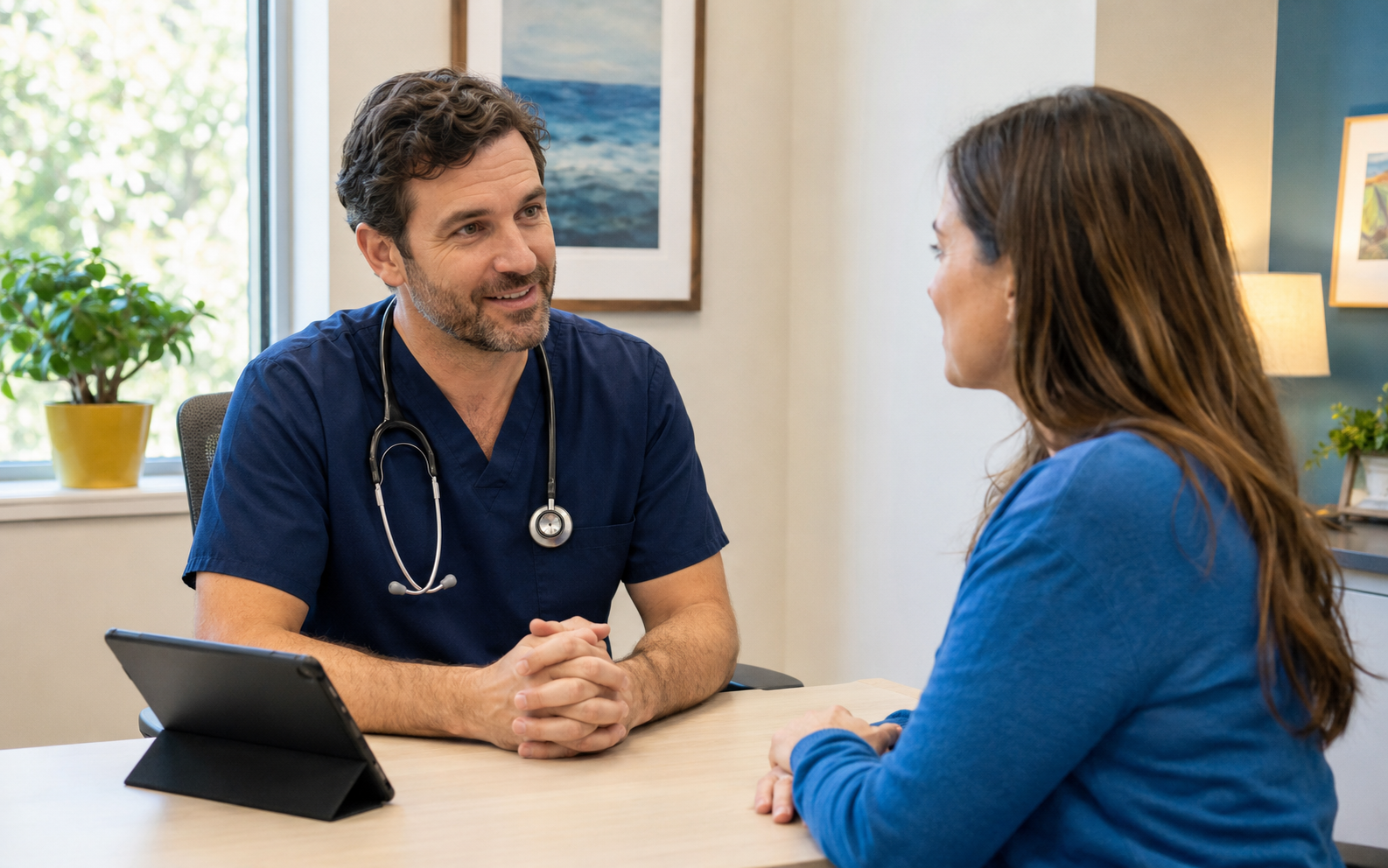 Practice administrator and privacy reviewer examining an AI medical scribe agreement