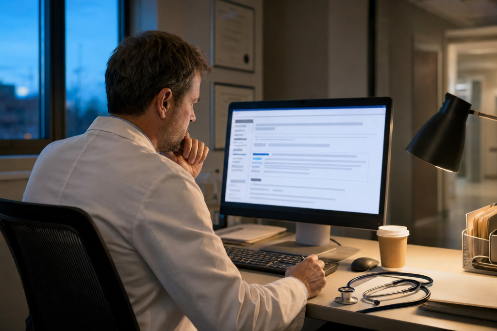 Physician reviewing an AI-drafted note